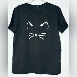 Women’s Kitty/Cat no face Short Sleeve graphic Black T-shirt M Cat Lovers